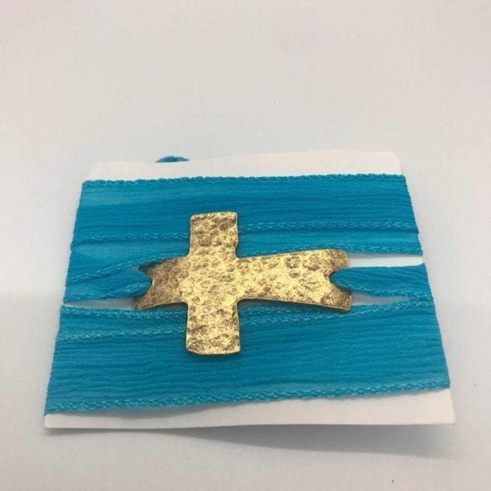 New Gold Cross with ribbon‎ wrap bracelet